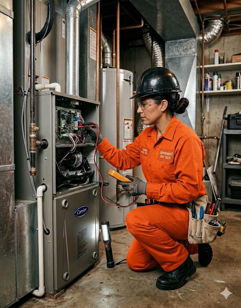 Superagent HVAC technician servicing a furnace